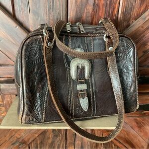 American West Tooled Dark Brown Leather Shoulder Bag Purse